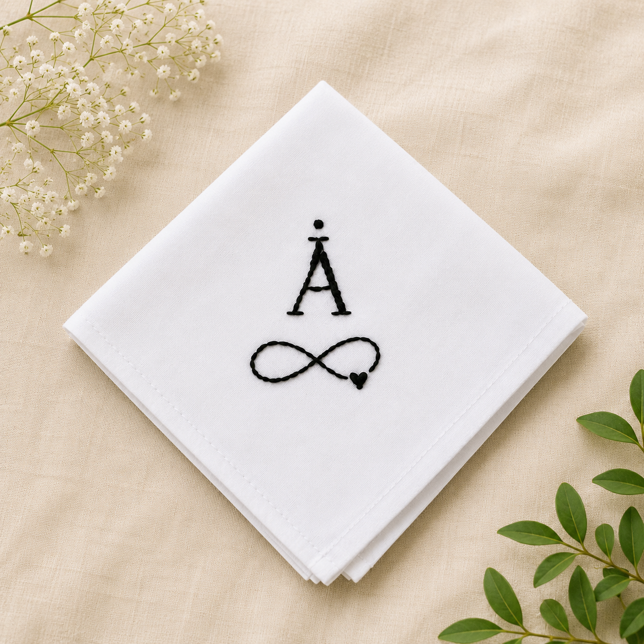 Initial With Infinity Sign Embroidered Handkerchief