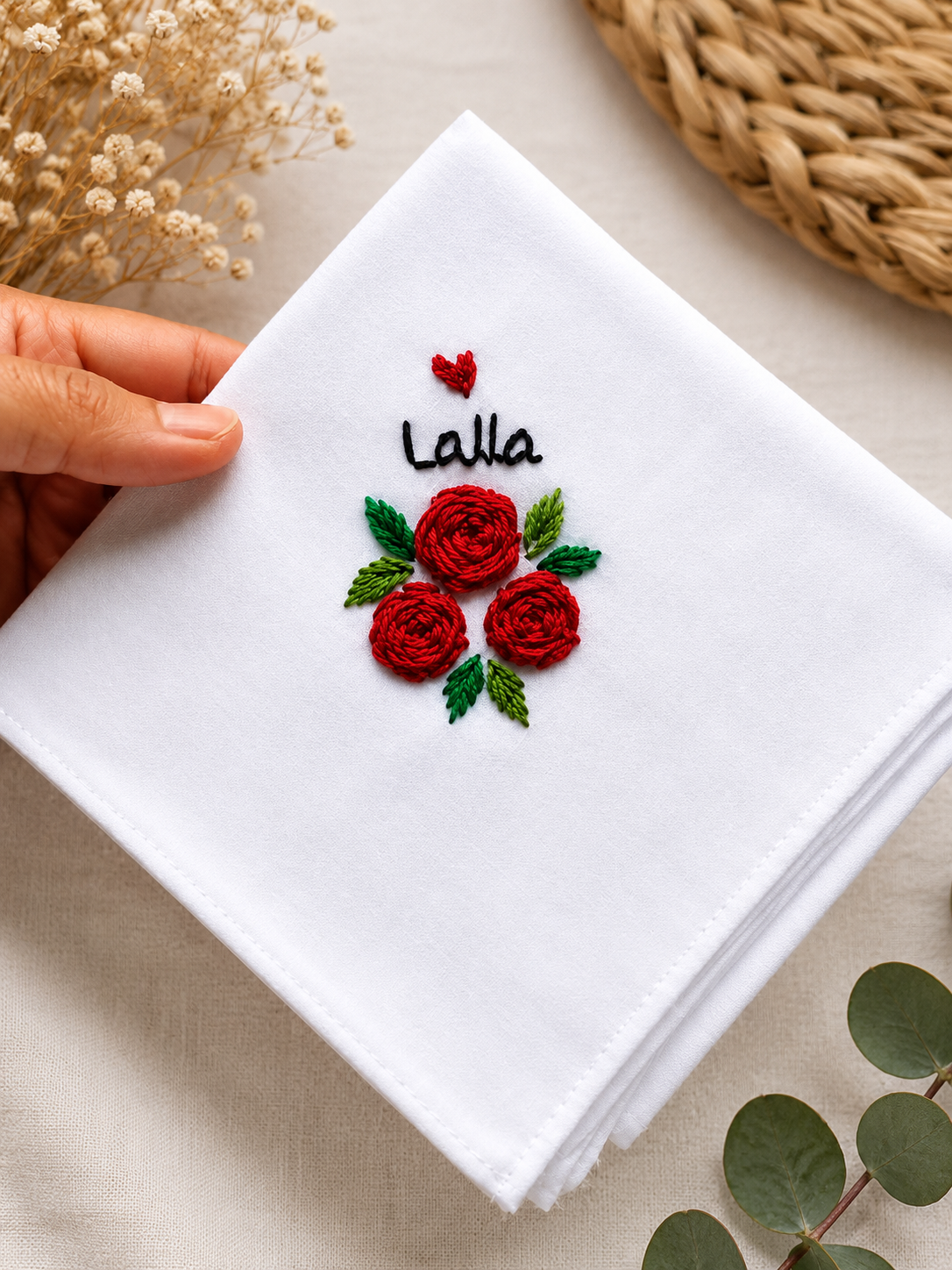 Name With Roses Embroidered Handkerchief